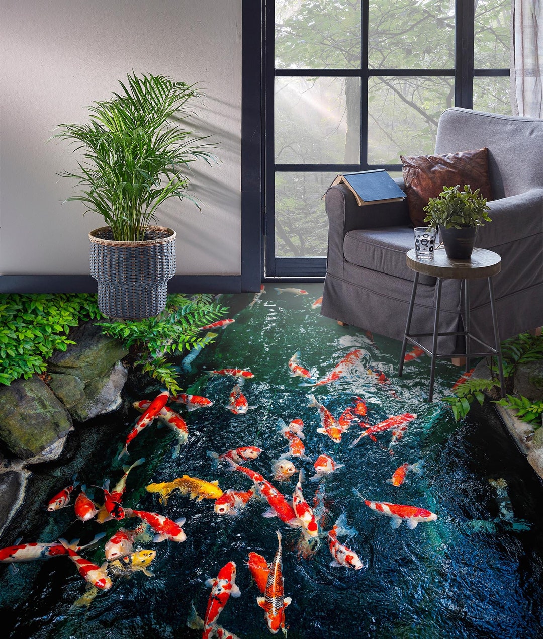 Image showcasing 3D Red Goldfish 5257 Floor Wallpaper Murals Self-adhesive Removable ...