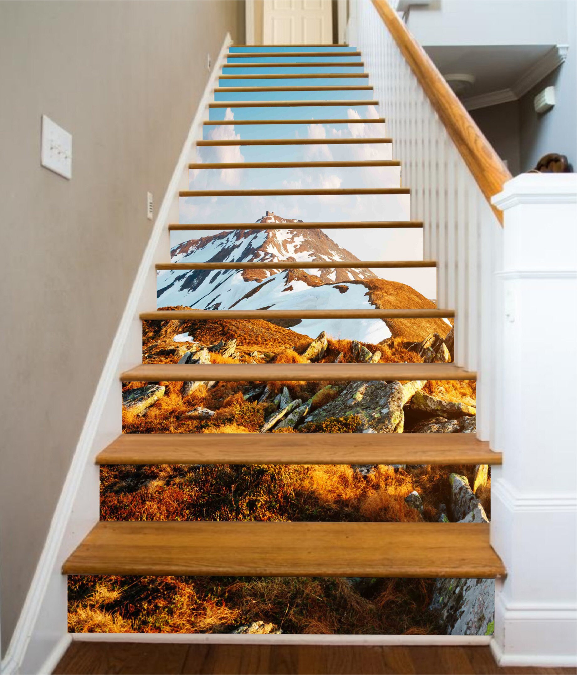 3D Snow Mountain S1362 Pattern Tile Marble Stair Risers Decoration Photo Self-adhesive Mural Vinyl Decal Wallpaper Murals Wallpaper Mural