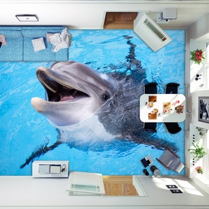 3D carino delfino 1851 pavimento carta da parati murales autoadesivo rimovibile pavimento del bagno della cucina tappeto impermeabile tappetino stampa resina epossidica 2024