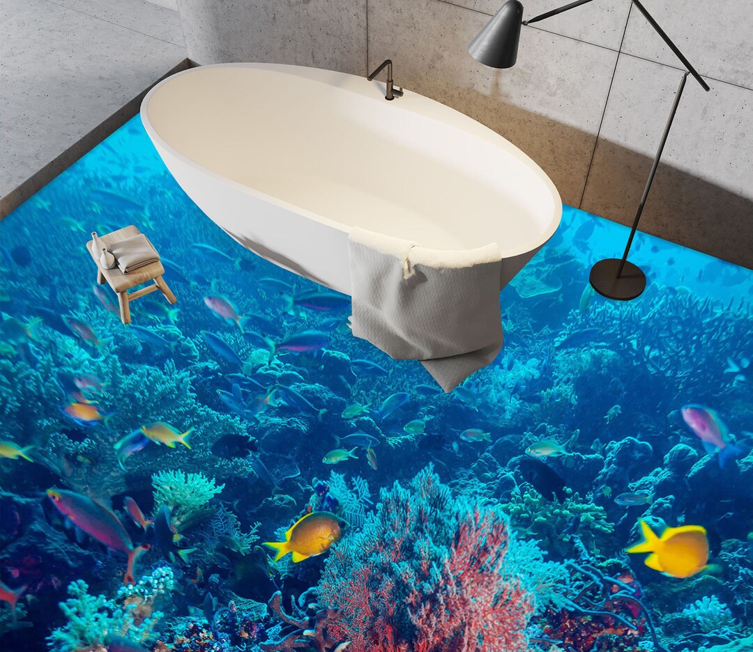 Summer Colorful Fish Backdrop+Ocean Coral Floor Mat