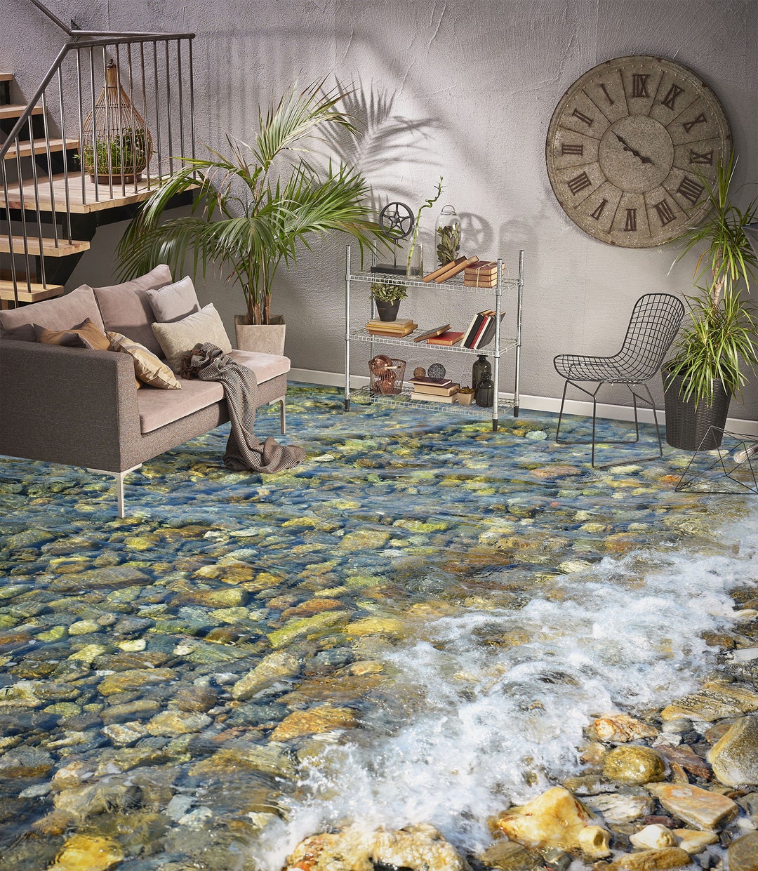 3D Waves Stones 5033 Floor Wallpaper Murals Self-adhesive Removable ...