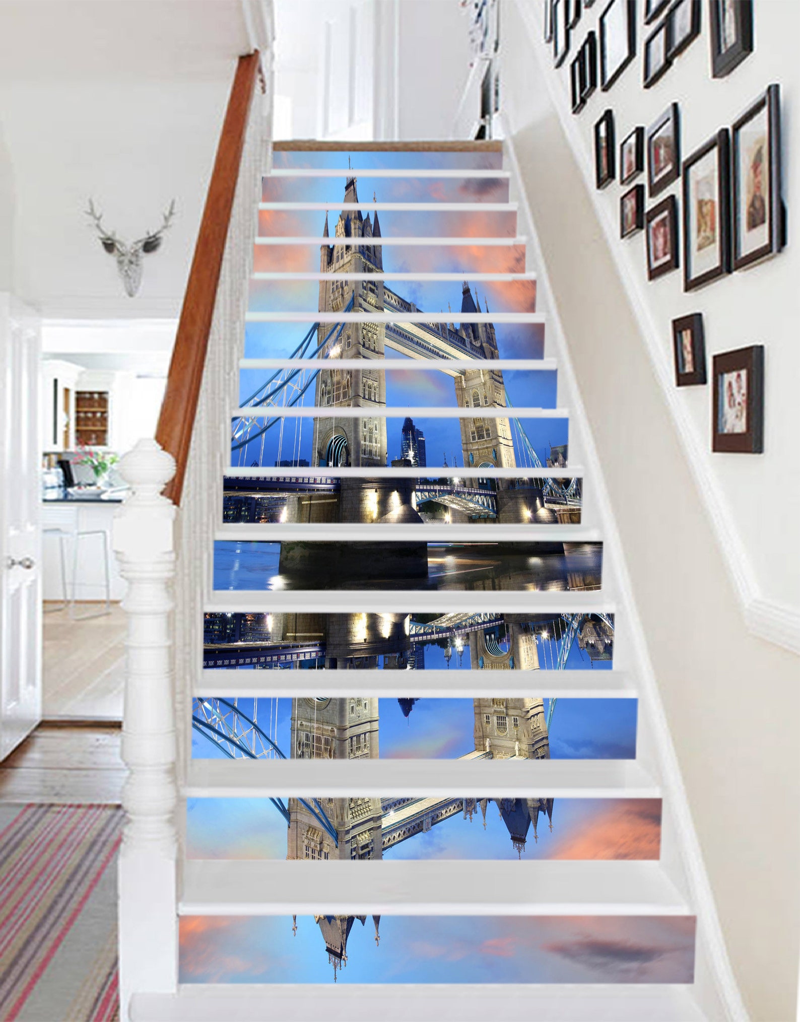 3D London Bridge S1389 Pattern Tile Marble Stair Risers Decoration ...