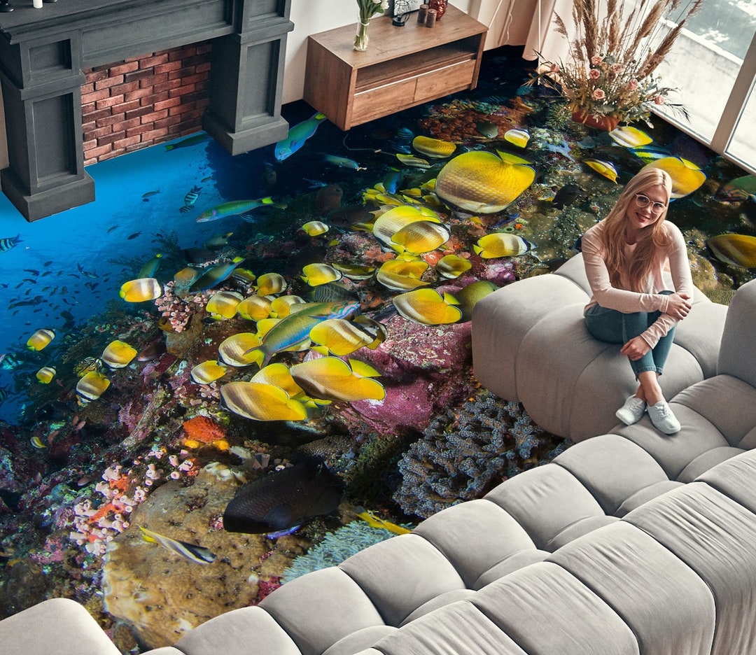 Autocollant Escalier 3D Poisson Animal N687 - Papier Peint Vinyle Mural Déco Moderne Romy