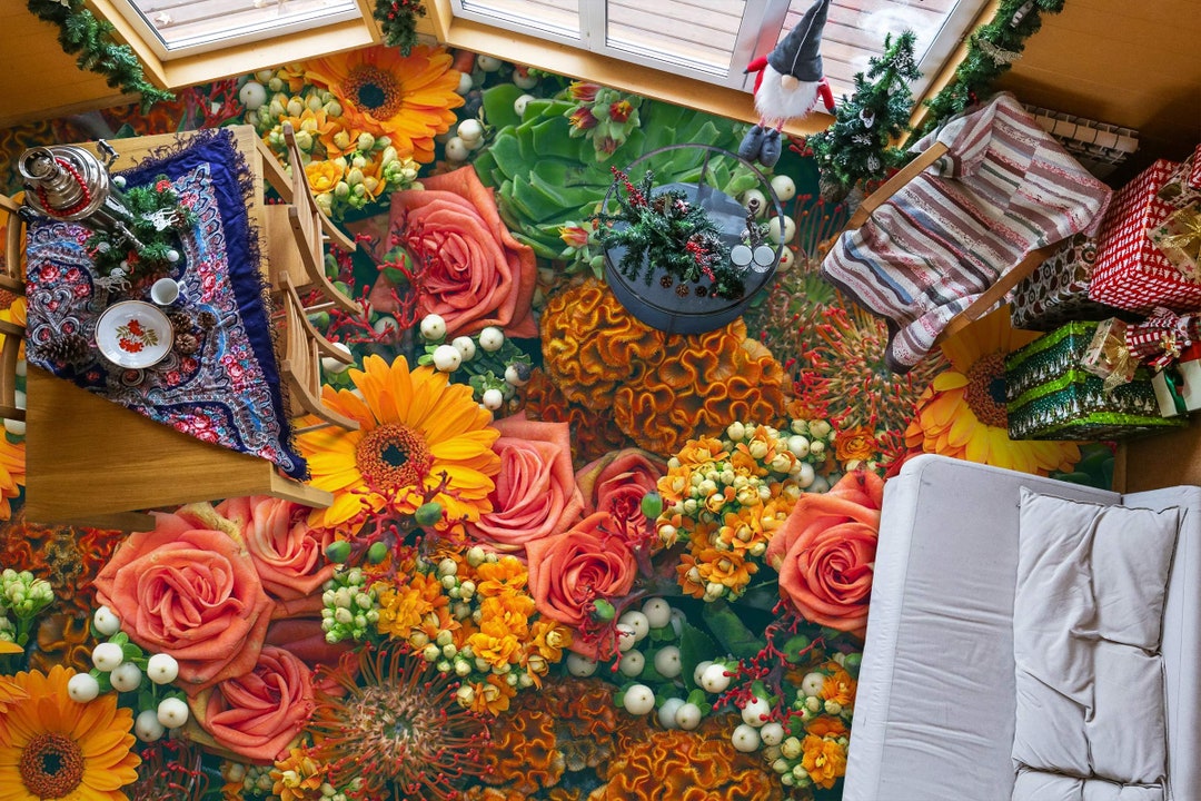 3D Flower Pattern 534 Kitchen Mat Floor Mural