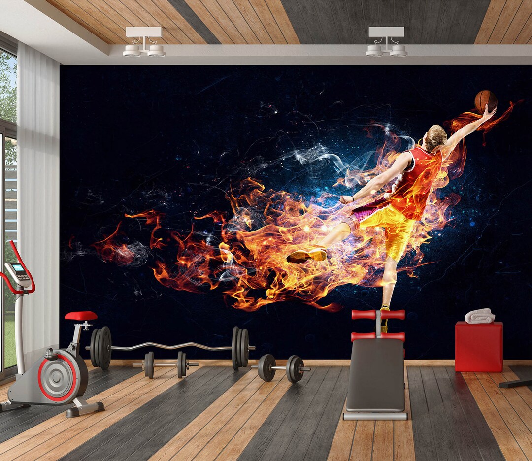 3D Basketball Flame 5186 Gym Sports Wallpaper Mural Self Adhesive Peel