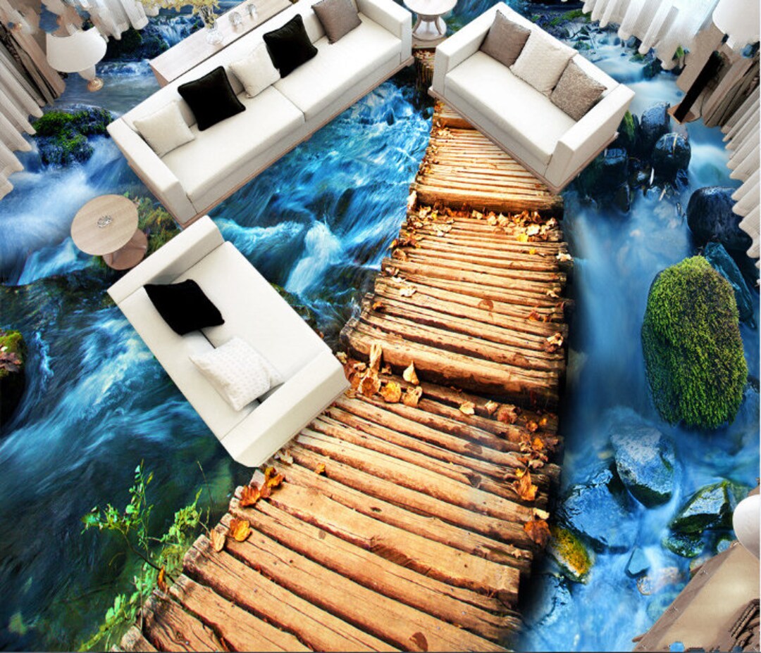 3D River Bridge 0301 Floor Wallpaper Murals Self-adhesive Removable ...