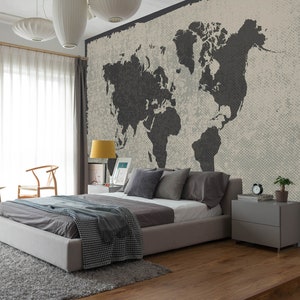 Negro mapa del mundo 064 papel pintado mural autoadhesivo peel y stick pared pegatina pared decoración diseño extraíble