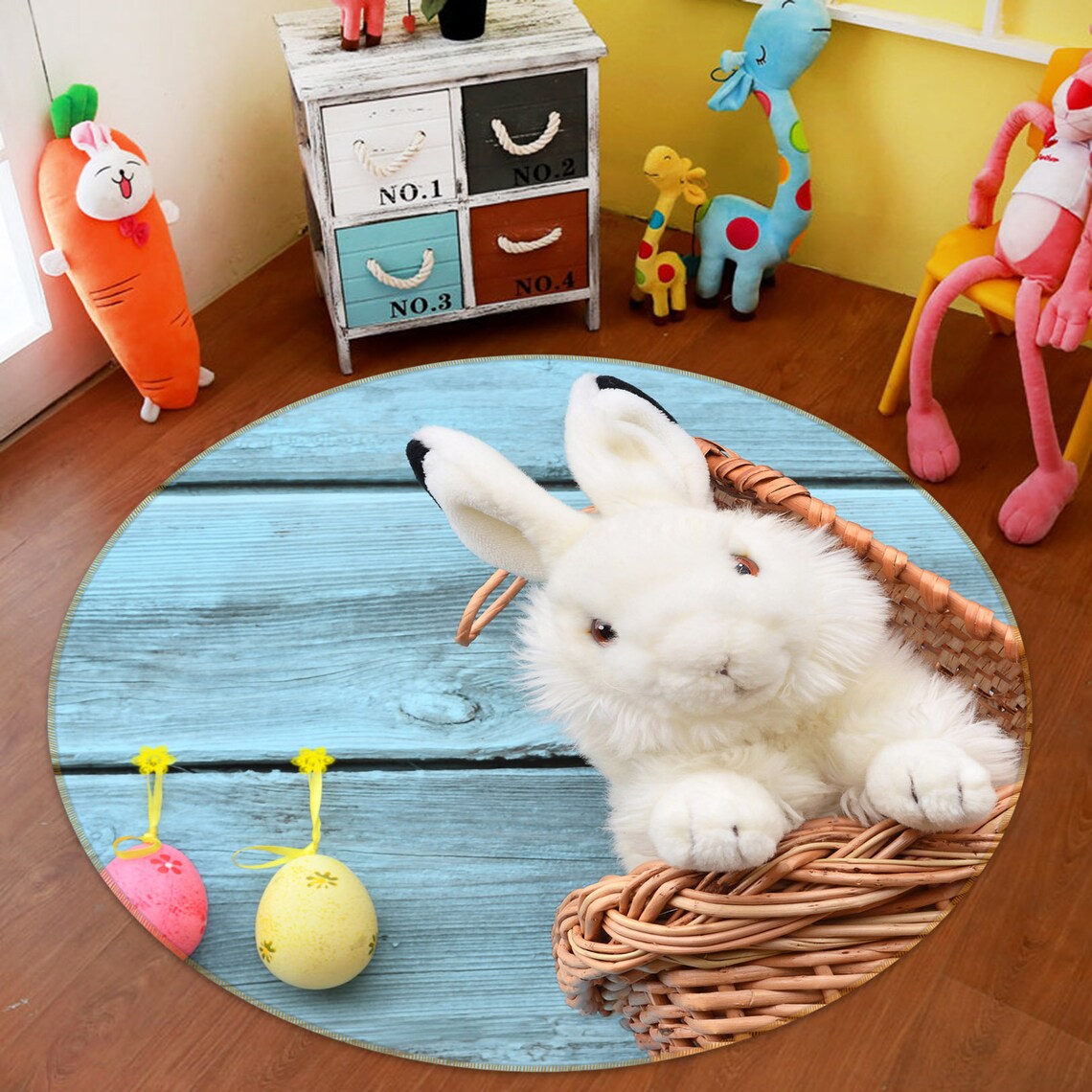 3D Cute Rabbit FA1672 Floor Non Slip Rug Carpet Room Round Mat Etsy UK