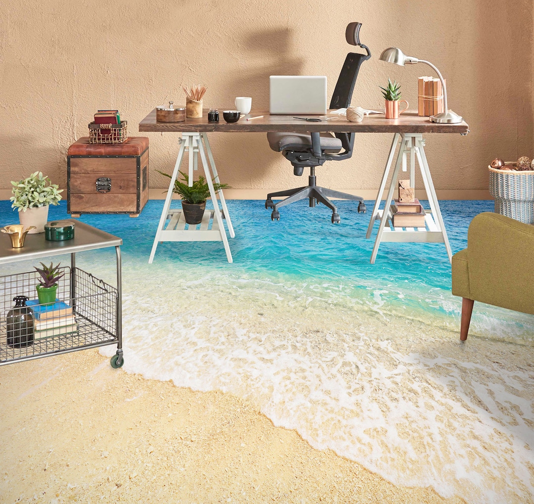 3D Beach Wave Floor Mural  Non-slip, Waterproof  & Removable Rug Mat & Floor Murals