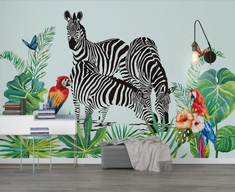 Zebra Parrot A441 Wallpaper Mural Self Adhesive Peel and Stick Etsy