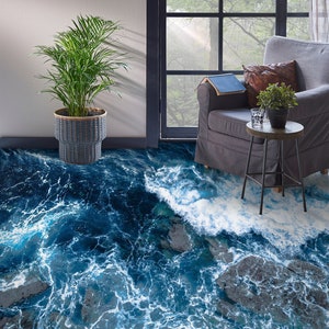 3D Deep Blue Sea 7093 Floor Wallpaper Murals Self-Adhesive Removable Kitchen Bath Floor Waterproof floor Rug Mat Print Epoxy YOYO