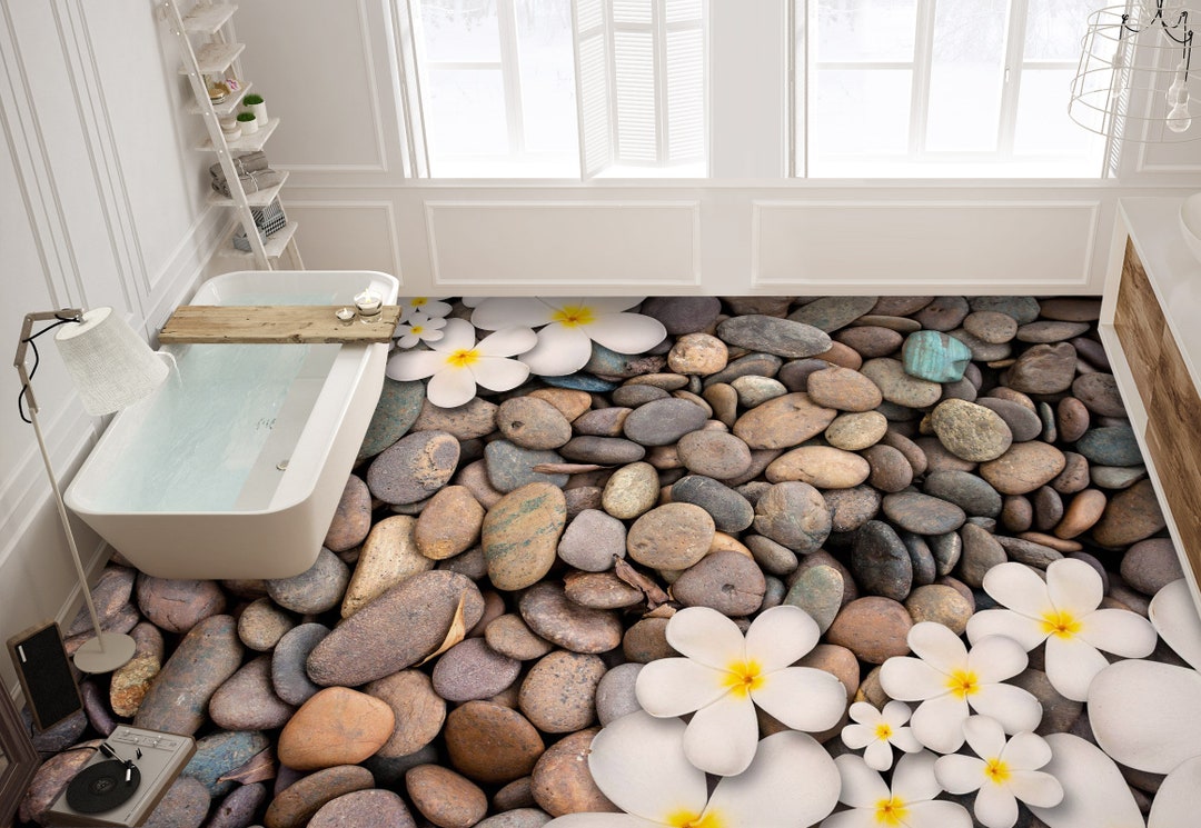 3D Pearl Flower 218 Floor Mural  Self-Adhesive Sticker Bathroom Non-slip Waterproof Flooring Murals