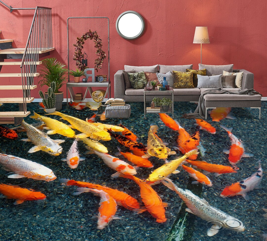 Image showcasing 3D Cute Goldfish 1343 Floor Wallpaper Murals Self-adhesive Removable ...