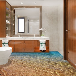 3D Quiet Beach 2060 Floor Wallpaper Murals Self-Adhesive Removable Kitchen Bath Floor Waterproof floor Rug Mat Print Epoxy 2023
