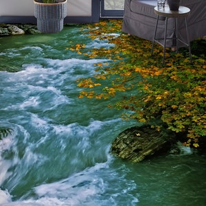 3D River Leaves 4392 Floor Wallpaper Murals Self-adhesive Removable ...