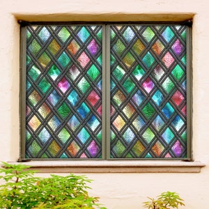 3D Diamond Pattern W1745 Window Film Print Sticker Cling Stained Glass Xmas Window Decor UV Heat Control Glass Privacy Window Film Rose