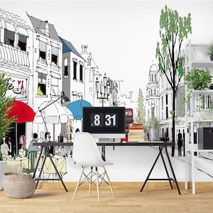 Caffè Negozio 1233 Wallpaper Mural Auto Adesivo Buccia e bastone parete adesivo Decorazione Disegno rimovibile