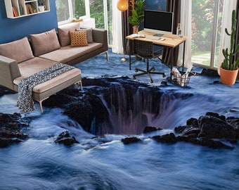 3D Sea Water Cave 8419 Floor Wallpaper Murals Self-Adhesive Removable Kitchen Bath Floor Waterproof floor Rug Mat Print Epoxy YOYO