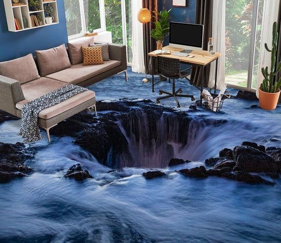 3D Sea Water Cave 8419 Floor Wallpaper Murals Self-adhesive Removable  Kitchen Bath Floor Waterproof Floor Rug Mat Print Epoxy YOYO 