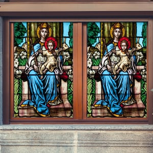 3D Queen W5530 Window Film Print Sticker Cling Stained Glass Xmas Window Decor UV Heat Control Glass Privacy Window Film Rose
