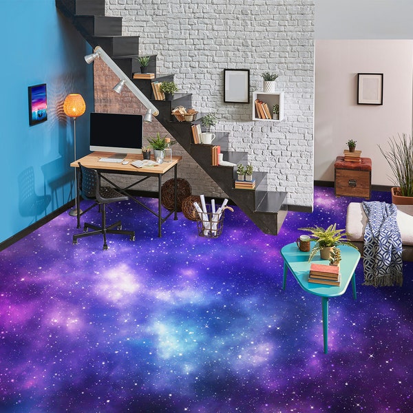 3D Purple Galaxy 6402 Floor Wallpaper Murals Self-Adhesive Removable Kitchen Bath Floor Waterproof floor Rug Mat Print Epoxy YOYO