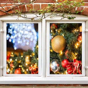 3D Golden Ball W1808 Window Film Print Sticker Cling Stained Glass Xmas Window Decor UV Heat Control Glass Privacy Window Film Rose