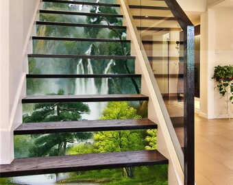 3D Trees Creek S1469 Pattern Tile Marble Stair Risers Decoration Photo Self-adhesive Mural Vinyl Decal Wallpaper Murals Wallpaper Mural