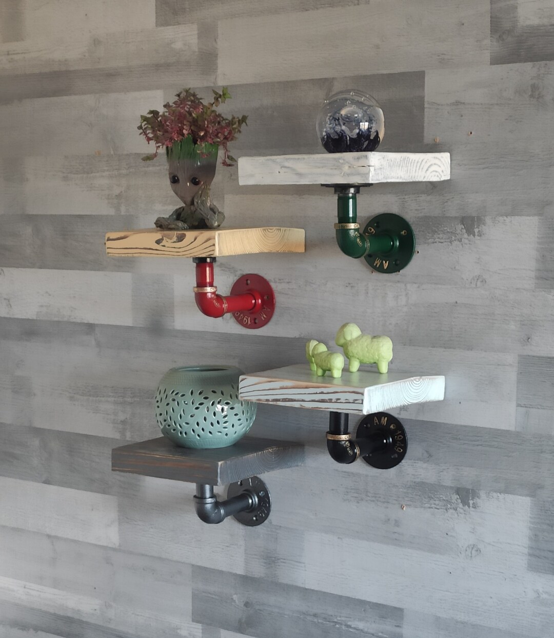 Industrial Reclaimed Wood Wall Shelf, Pipe Shelving - Etsy UK