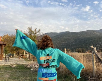 Kimono bohemio de algodón turco hecho a mano, para viaje