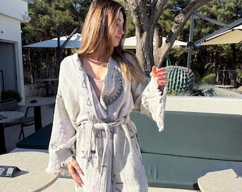 Boho turkisk bomulls kimono-morgonrock | Etnisk himmelsk design