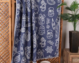 Manta navideña de algodón turco, decoración navideña tejida en jacquard