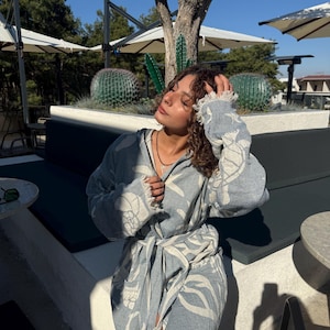 Kimono-morgonrock med huva i muslin – sköldpaddsmönster i turkisk bomull bild 1