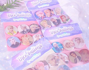 Theo Buttons - 1.25 inch - 6 Button Set - Button Set - P1Harmony - P1Harmony Button - CrystallizeKpop - P1ece - Bias Button Pack