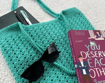 Crocheted Turquoise Tote Bag