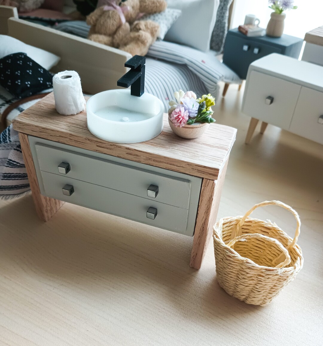Miniature Bathroom Vanity for Dollhouses in 1:12 Scale for Maileg Mice ...