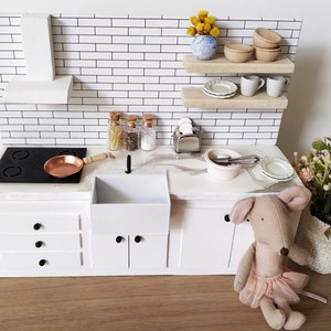 Dollhouse kitchen - Miniature Kitchen 1:12 scale-White- Miniature dining and kitchen furniture