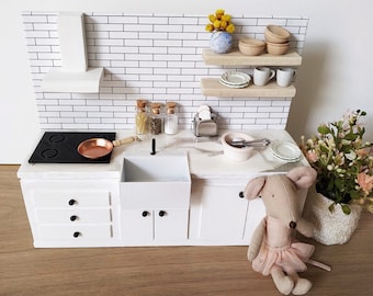 Dollhouse kitchen - Miniature Kitchen 1:12 scale-White- Miniature dining and kitchen furniture