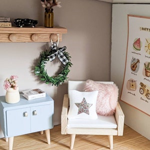 Miniature peg shelf. Dollhouse shelf with hooks. Miniature dollhouse wall decor. Wooden shelf for modern dollhouse. 1:12 scale for maileg image 5