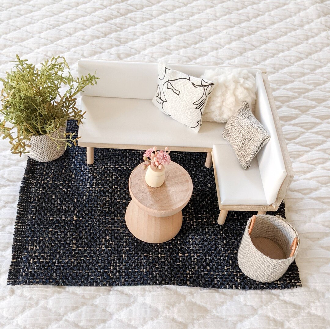 Miniature Wooden Sofa/couch With Dollhouse Coffee Table, Area Rug ...
