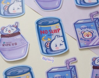 Cute Chonkybear Drinks Vinyl Stickers - Original Character
