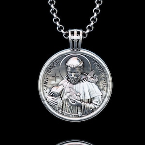 Personalized Silver Saint Francis Necklace, Savior Men Pendant, Christian Saint  Francis Signet Charm, Catholic Jewelry, Religious Men Gift