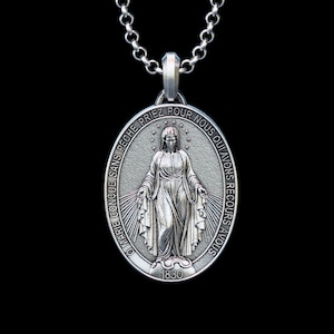 Handmade Silver Virgin Mary Necklace, Personalized Silver Holy Mother Pendant, Handmade Virgin Mary Pendant, Religious Christian Silver Gift