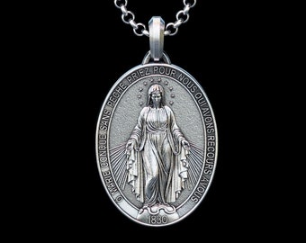 Handmade Silver Virgin Mary Necklace, Personalized Silver Holy Mother Pendant, Handmade Virgin Mary Pendant, Religious Christian Silver Gift