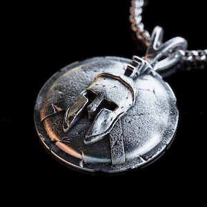 Handmade Spartan Warior Necklace, Greek Warrior Shield Pendant, 300 Spartans Helmet Pendant,  Spartan Helmet Charm, Spartan Relief Pendant,
