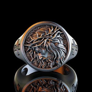 Jesus Christ Crown of Thorns Silver Ring, Jesus Head Ring,Religious Silver Ring, Religious Christian Jewelry, Jesus Christ Ring,Gift for Him