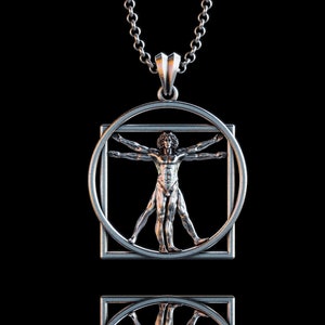 Leonardo Da Vinci’s Vitruvian Man Silver Necklace, Vitruvian Man Silver Pendant, Renaissance Man Silver Necklace, Renaissance Art Gift Men