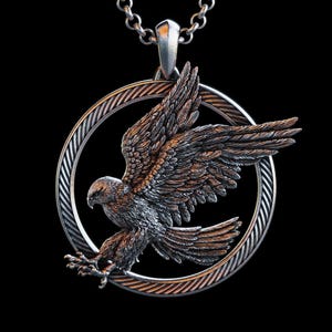 Personalized Silver Diving Eagle  Necklace, Winged American Eagle Pendant, Attacking Bald Eagle Necklace, Gift for Soldier, Gift for Men