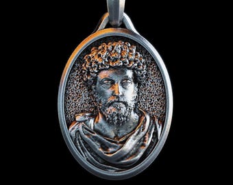 Personalized Marcus Aurelius Bust Silver Necklace, Roman Emperor