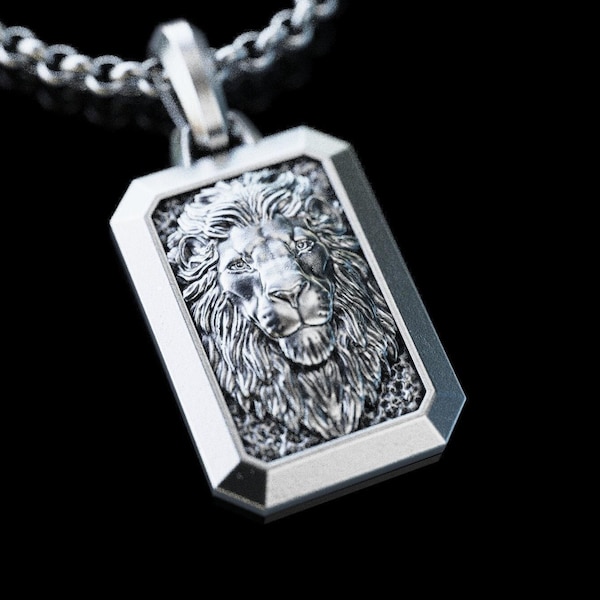 Ciondolo a forma di leone, collana personalizzata con leone, collana da uomo con leone, regalo di Halloween per uomo, ciondolo a forma di leone in argento, regalo per marito
