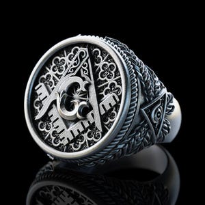 Sterling Silver Master Mason Ring, Personalized Freemason Symbol Signet Ring,Handmade Masonic Symbol Ring,Gift for Masons,Mason ring for Men